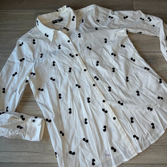 KARL LAGERFELD Embroidered Sunglasses Print Button Down - Women's Medium - Picture 6 of 8